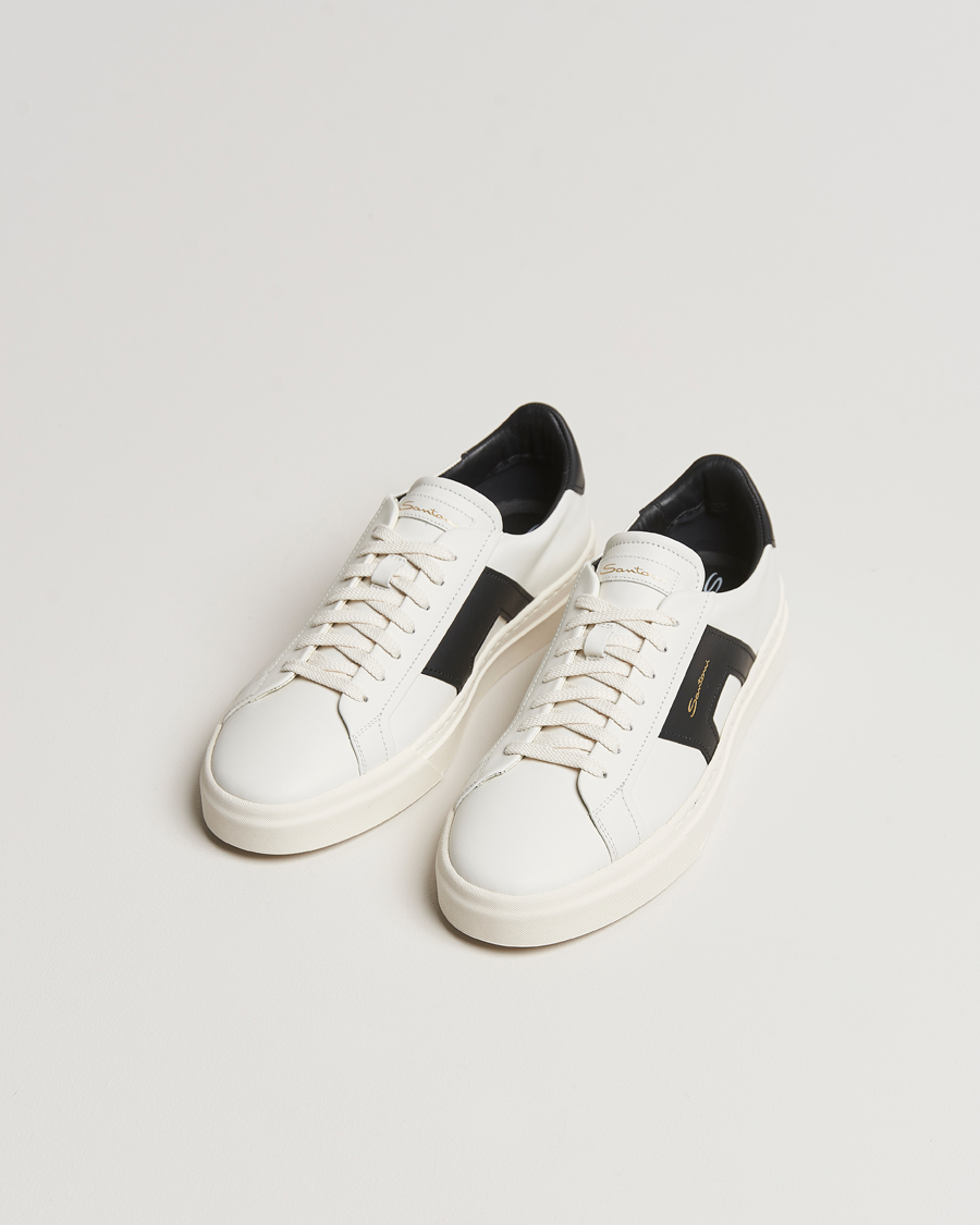Hombres | Santoni Double Buckle Sneakers White/Black | Santoni | Double Buckle Sneakers White/Black
