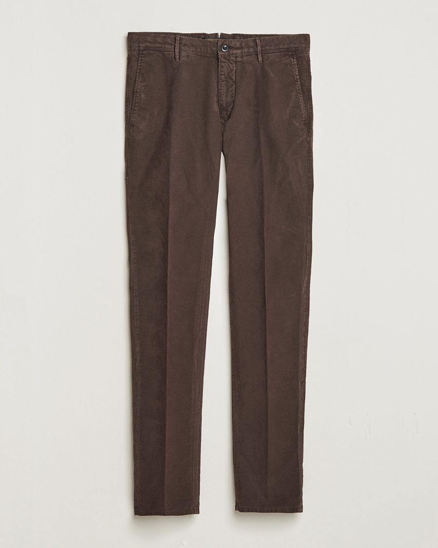 Hombres | Pantalones | Incotex | Slim Fit Garment Dyed Slacks Dark Brown