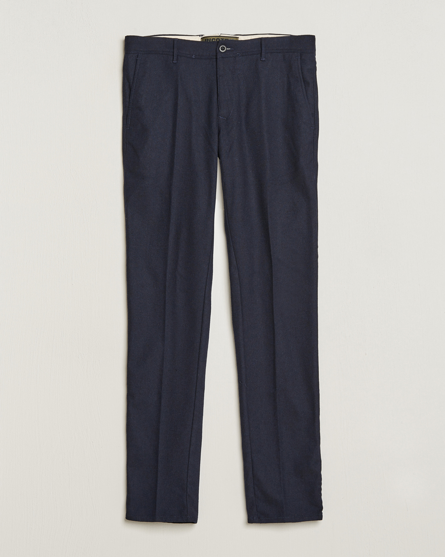Hombres | Pantalones | Incotex | Slim Fit Washed Flannel Stretch Slacks Navy