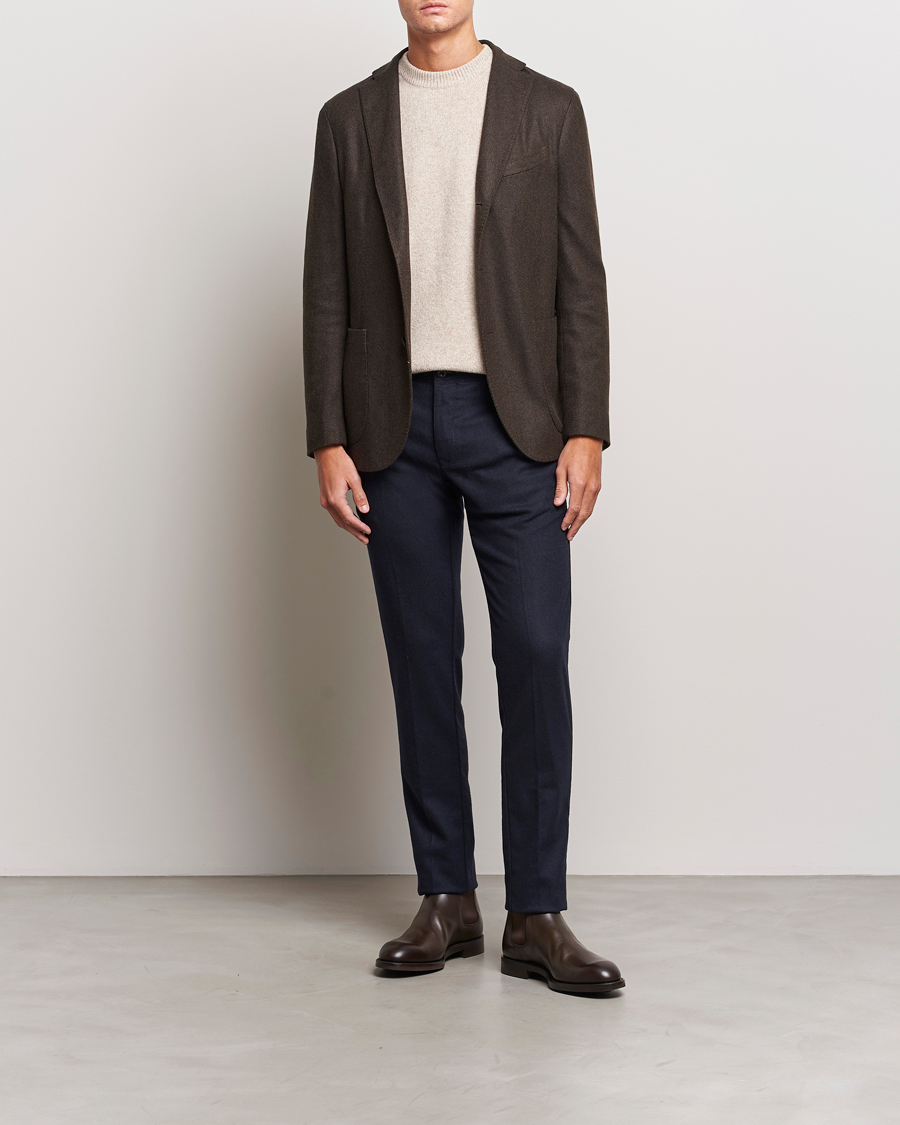 Hombres | Pantalones | Incotex | Slim Fit Washed Flannel Stretch Slacks Navy