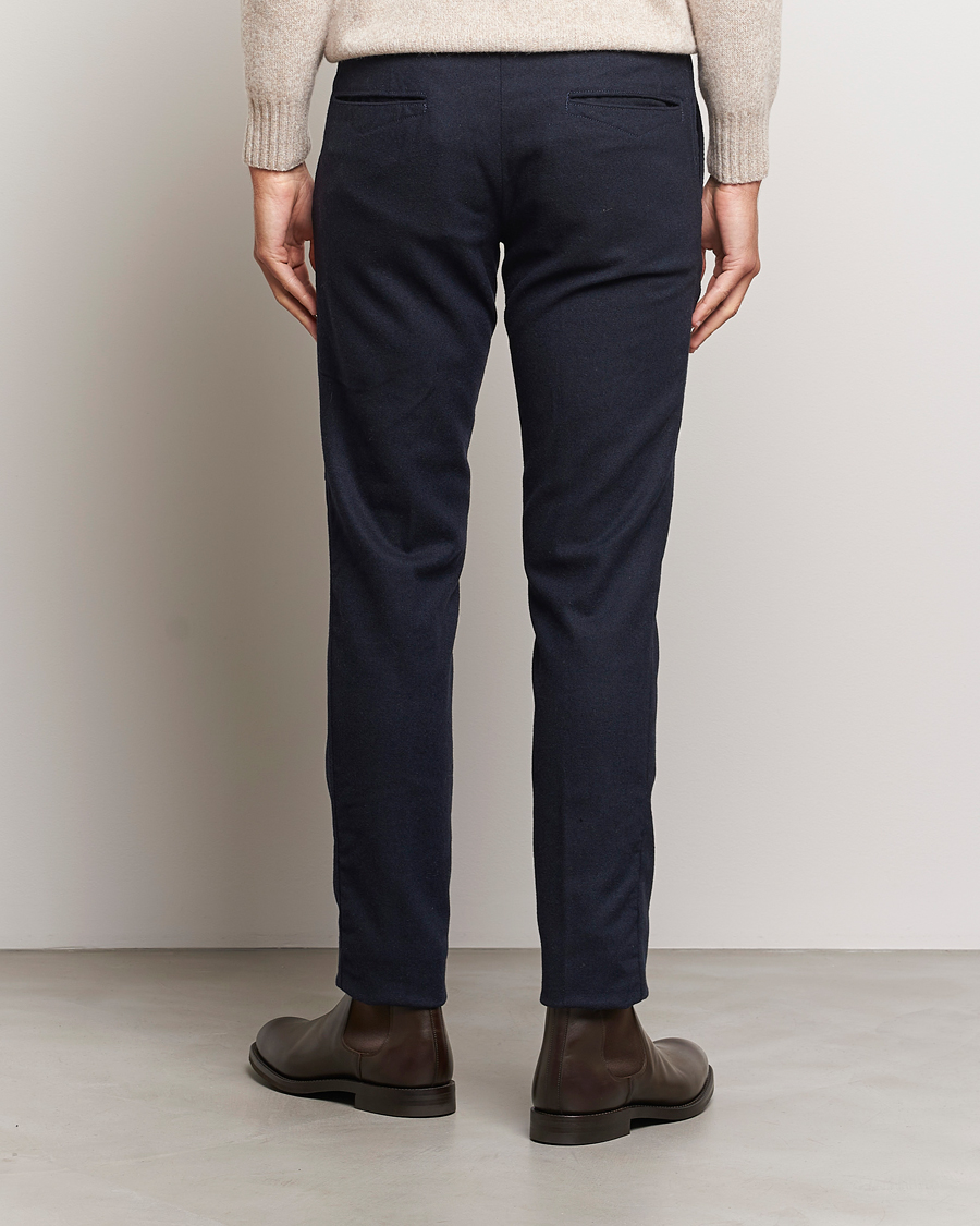 Hombres | Pantalones | Incotex | Slim Fit Washed Flannel Stretch Slacks Navy