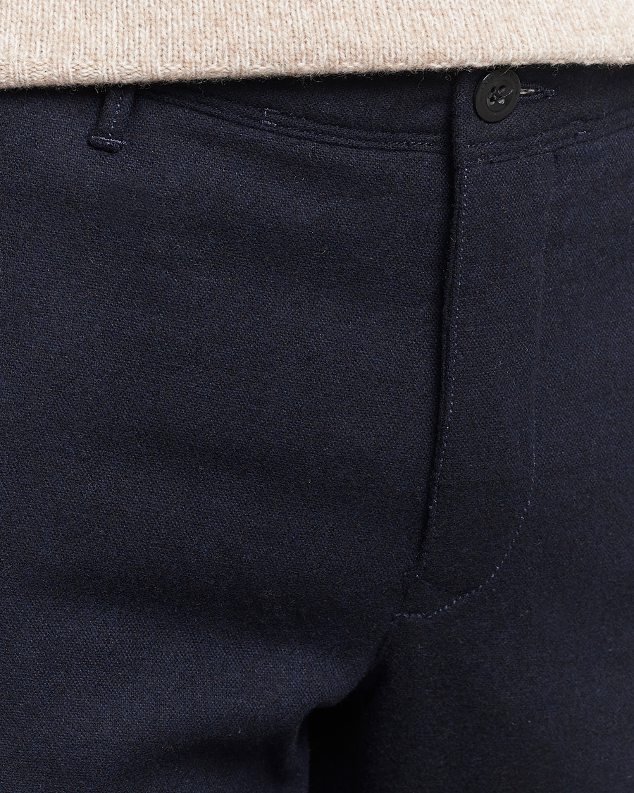 Hombres | Pantalones | Incotex | Slim Fit Washed Flannel Stretch Slacks Navy