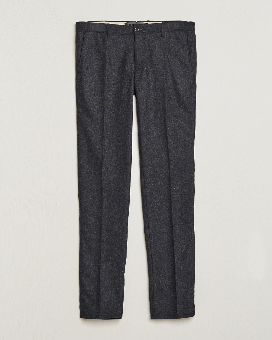 Hombres | Pantalones | Incotex | Slim Fit Washed Flannel Stretch Slacks Dark Grey