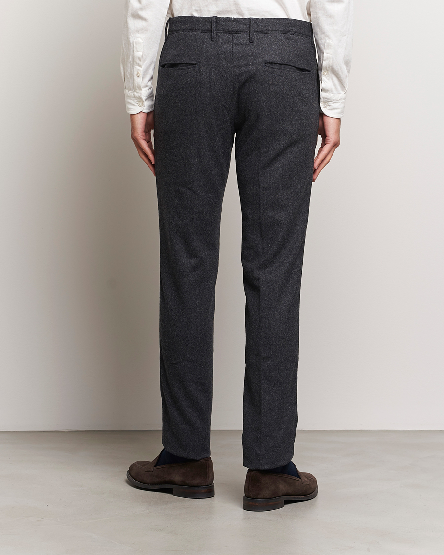 Hombres | Pantalones | Incotex | Slim Fit Washed Flannel Stretch Slacks Dark Grey