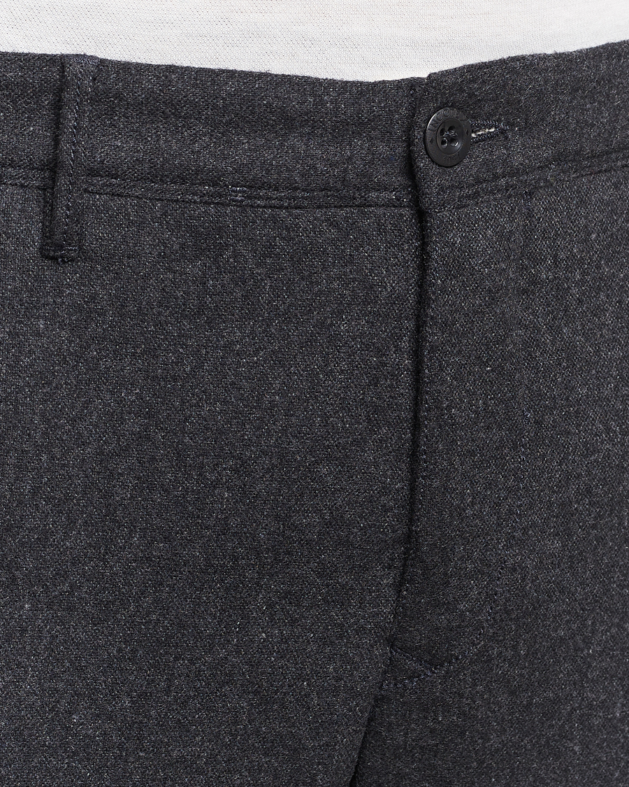 Hombres | Pantalones | Incotex | Slim Fit Washed Flannel Stretch Slacks Dark Grey
