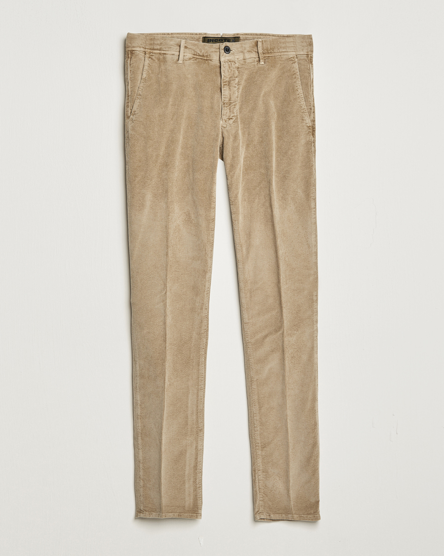Hombres | Pantalones | Incotex | Slim Fit Leisure Cord Slacks Beige