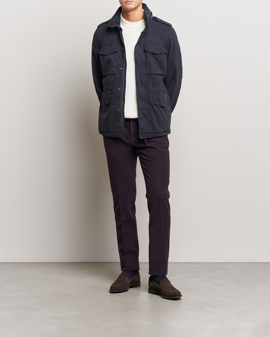 Hombres | Pantalones | Incotex | Slim Fit Luxury Moleskine Trousers Burgundy