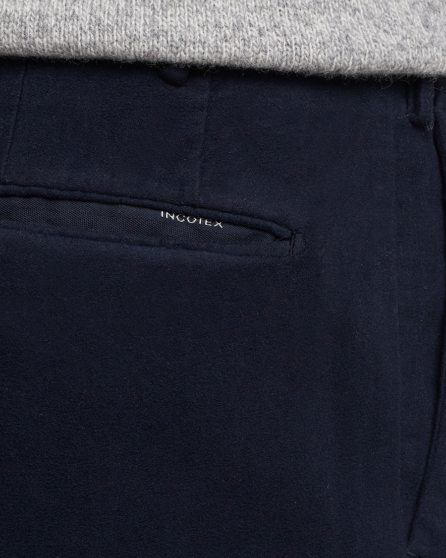 Hombres | Pantalones | Incotex | Slim Fit Luxury Moleskine Trousers Navy