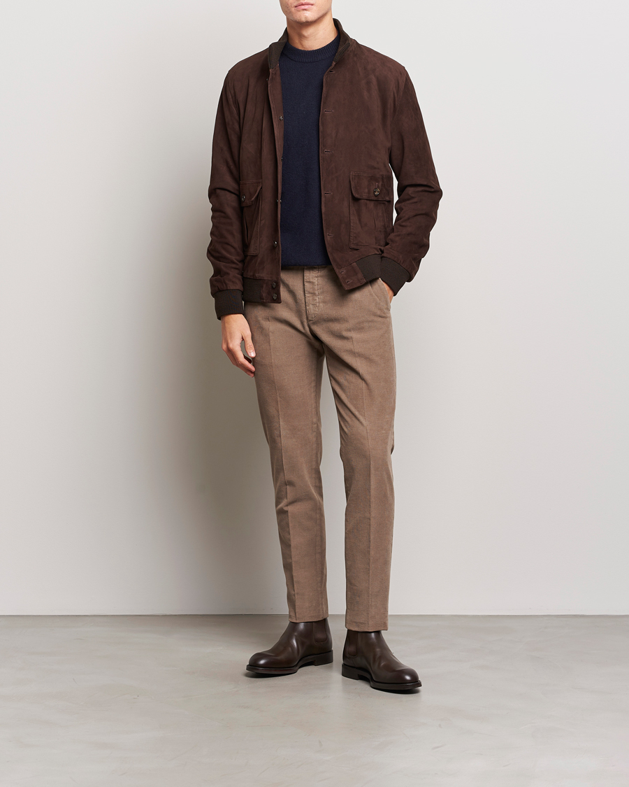 Hombres | Pantalones | Incotex | Slim Fit Soft Corduroy Trousers Taupe
