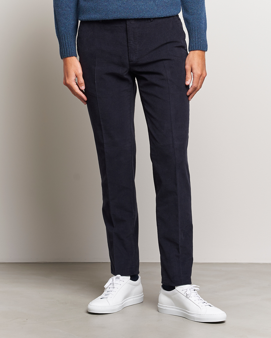 Hombres | Pantalones | Incotex | Slim Fit Soft Corduroy Trousers Navy