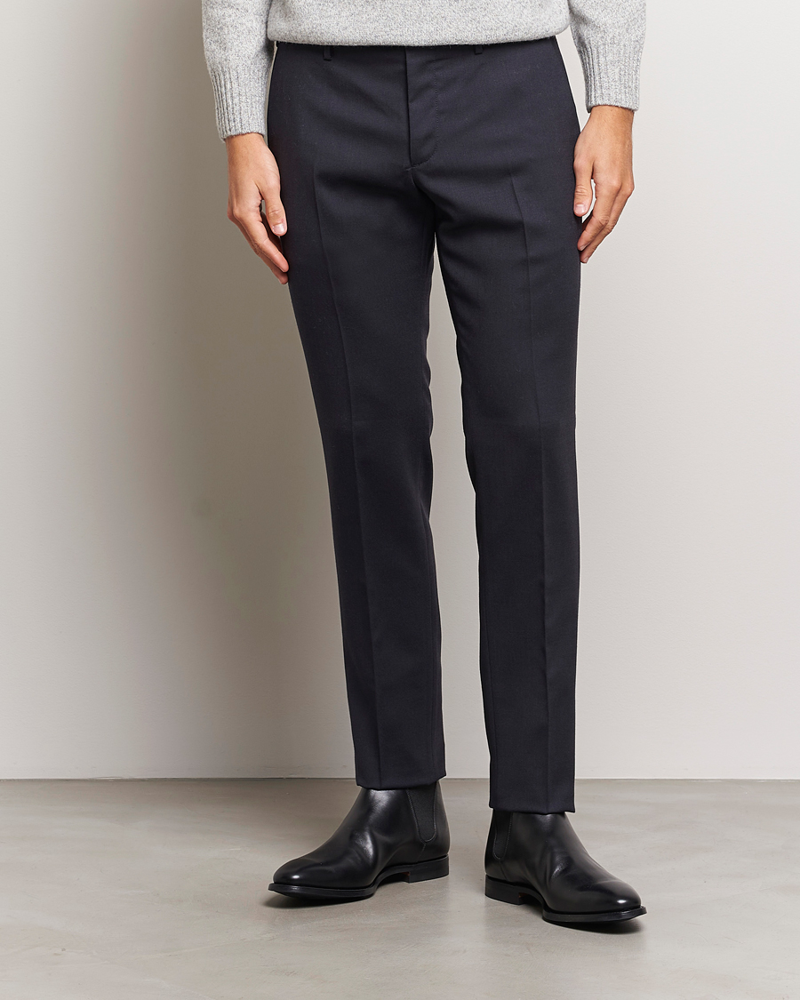 Men | Flannel Trousers | Incotex | Slim Fit Washable Flannel Trousers Navy