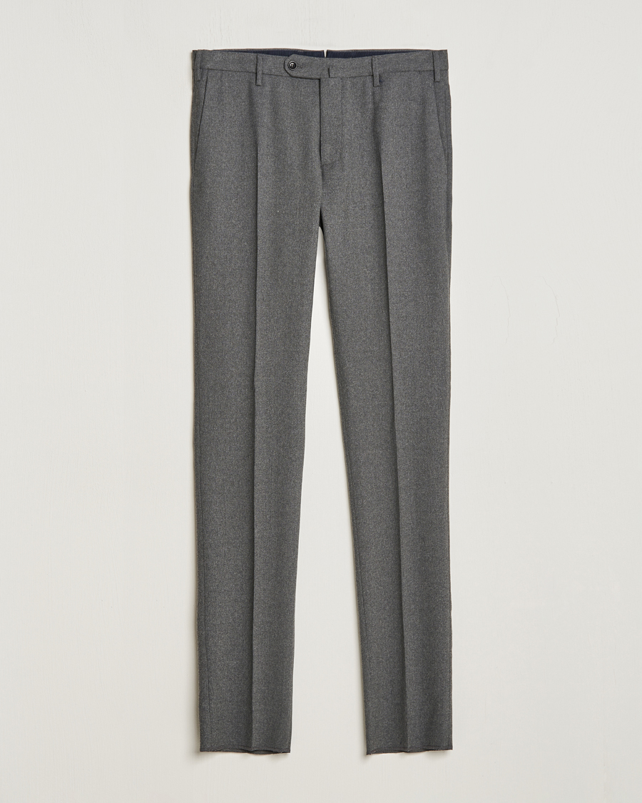 Hombres | Pantalones | Incotex | Slim Fit Washable Flannel Trousers Grey Melange