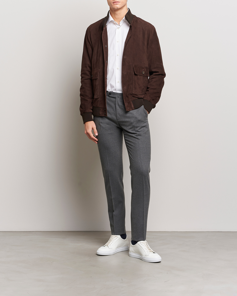 Hombres | Pantalones | Incotex | Slim Fit Washable Flannel Trousers Grey Melange