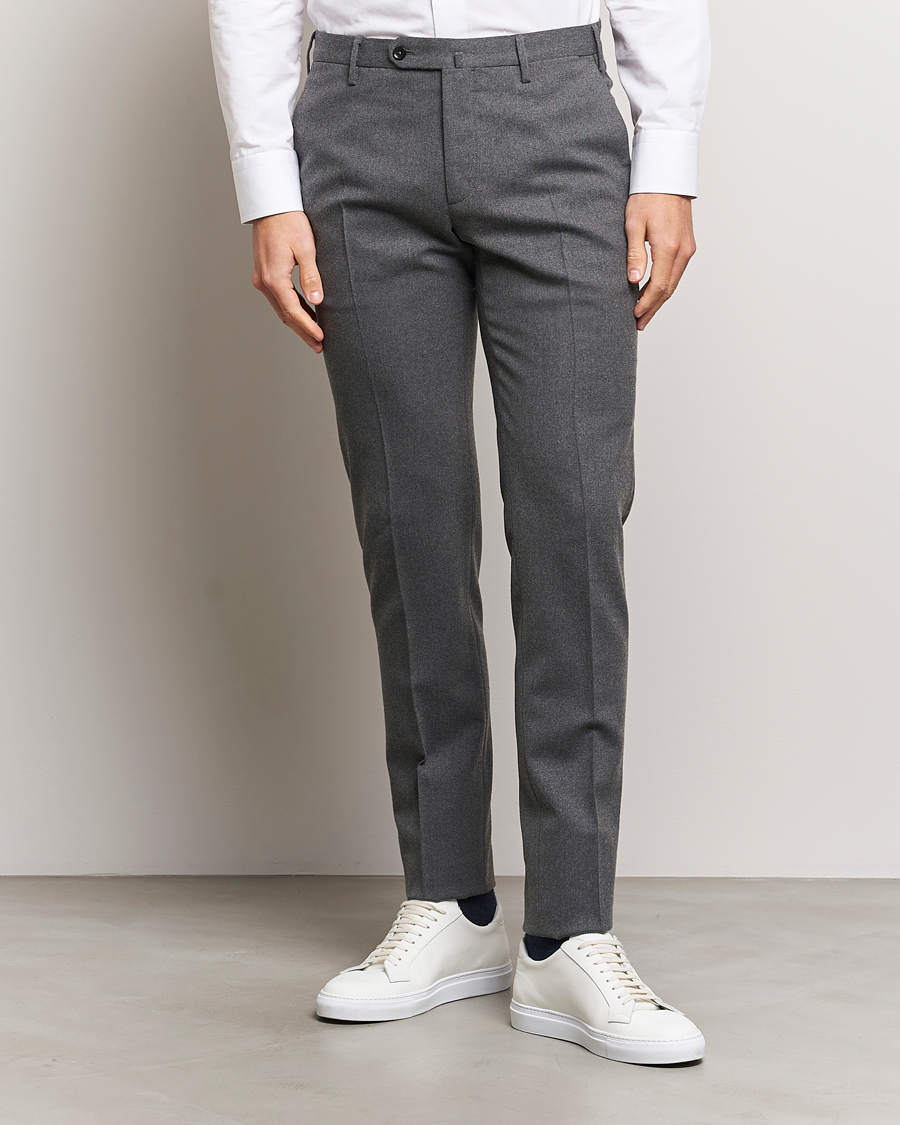 Hombres | Pantalones | Incotex | Slim Fit Washable Flannel Trousers Grey Melange