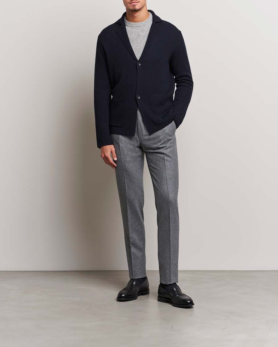 Hombres | Pantalones | Incotex | Slim Fit Carded Flannel Trousers Grey Melange