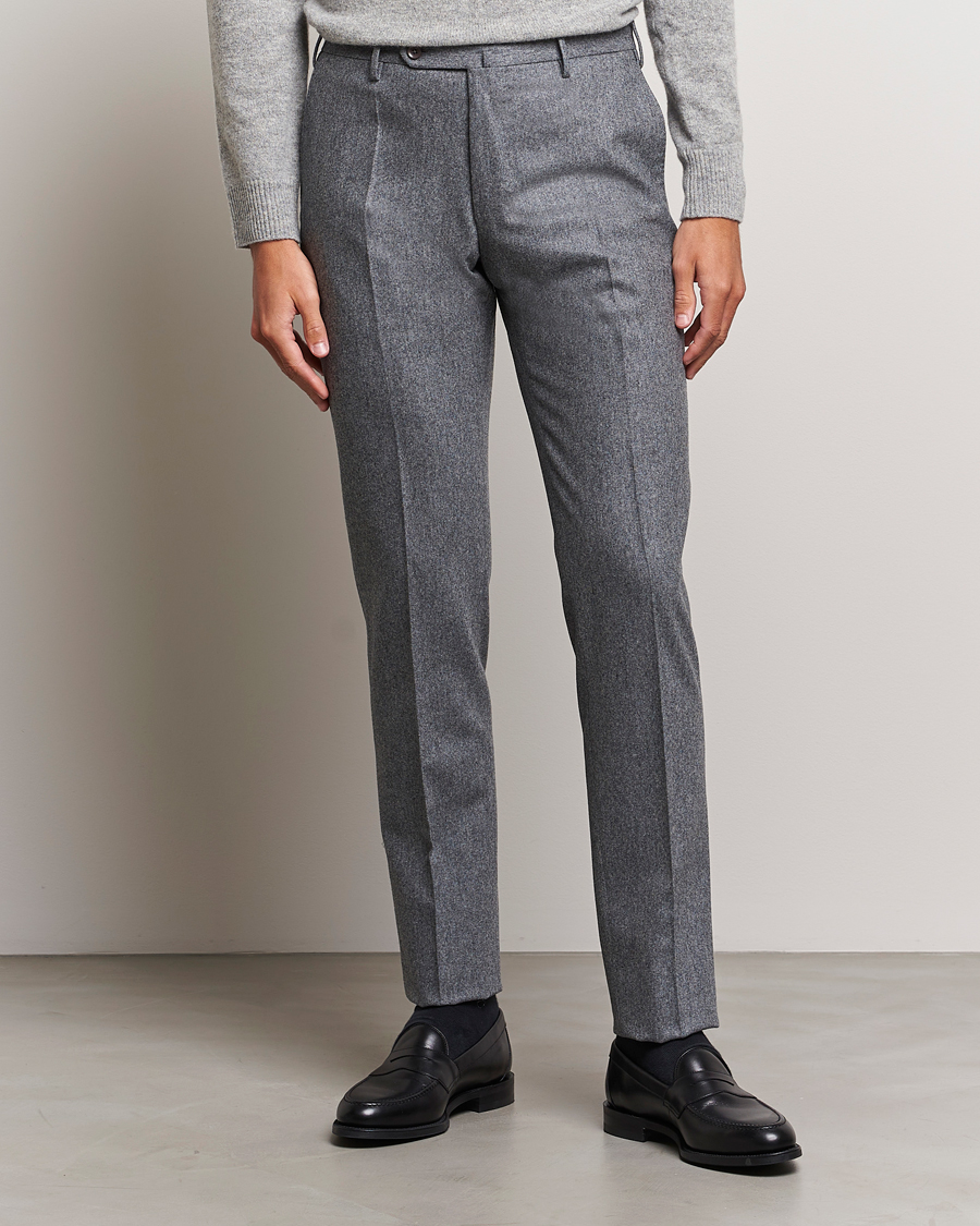 Hombres | Pantalones | Incotex | Slim Fit Carded Flannel Trousers Grey Melange