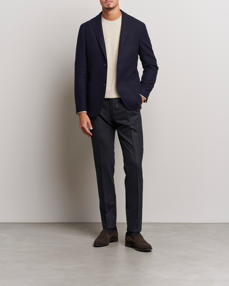Hombres | Pantalones | Incotex | Slim Fit Carded Flannel Trousers Dark Grey