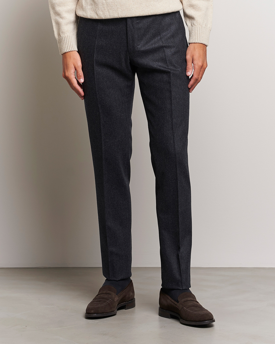 Hombres | Pantalones | Incotex | Slim Fit Carded Flannel Trousers Dark Grey