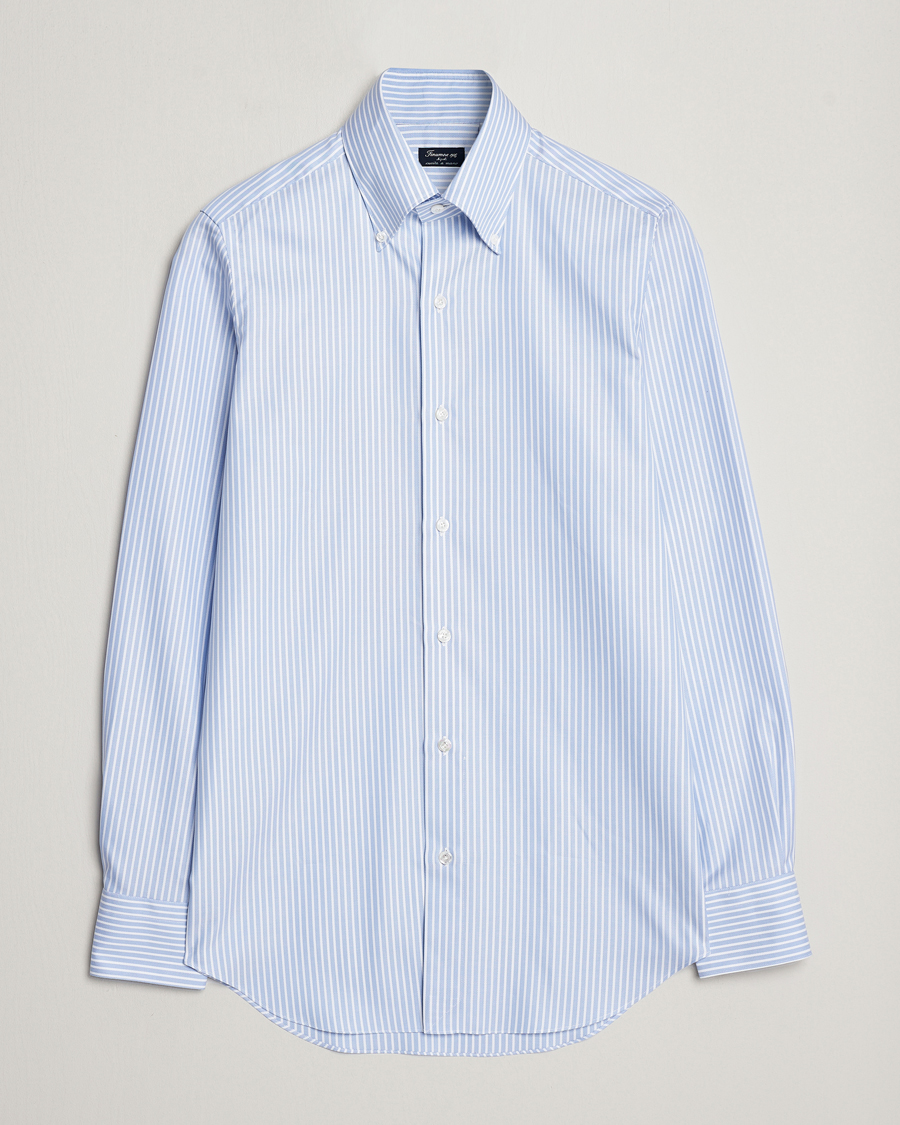 Hombres | Camisas | Finamore Napoli | Milano Slim Oxford Button Down Shirt Blue Stripe