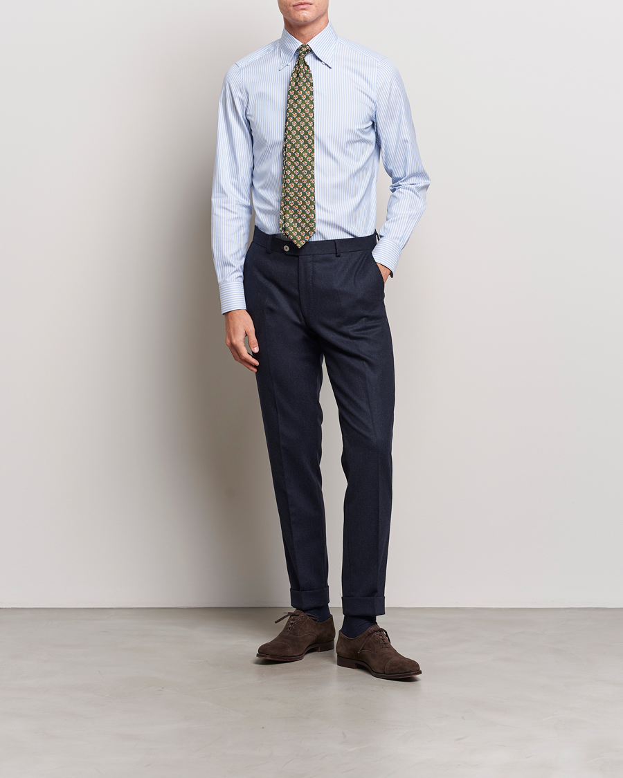 Hombres | Camisas | Finamore Napoli | Milano Slim Oxford Button Down Shirt Blue Stripe