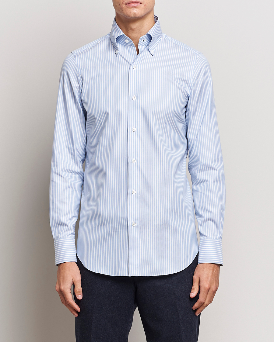 Hombres | Camisas | Finamore Napoli | Milano Slim Oxford Button Down Shirt Blue Stripe