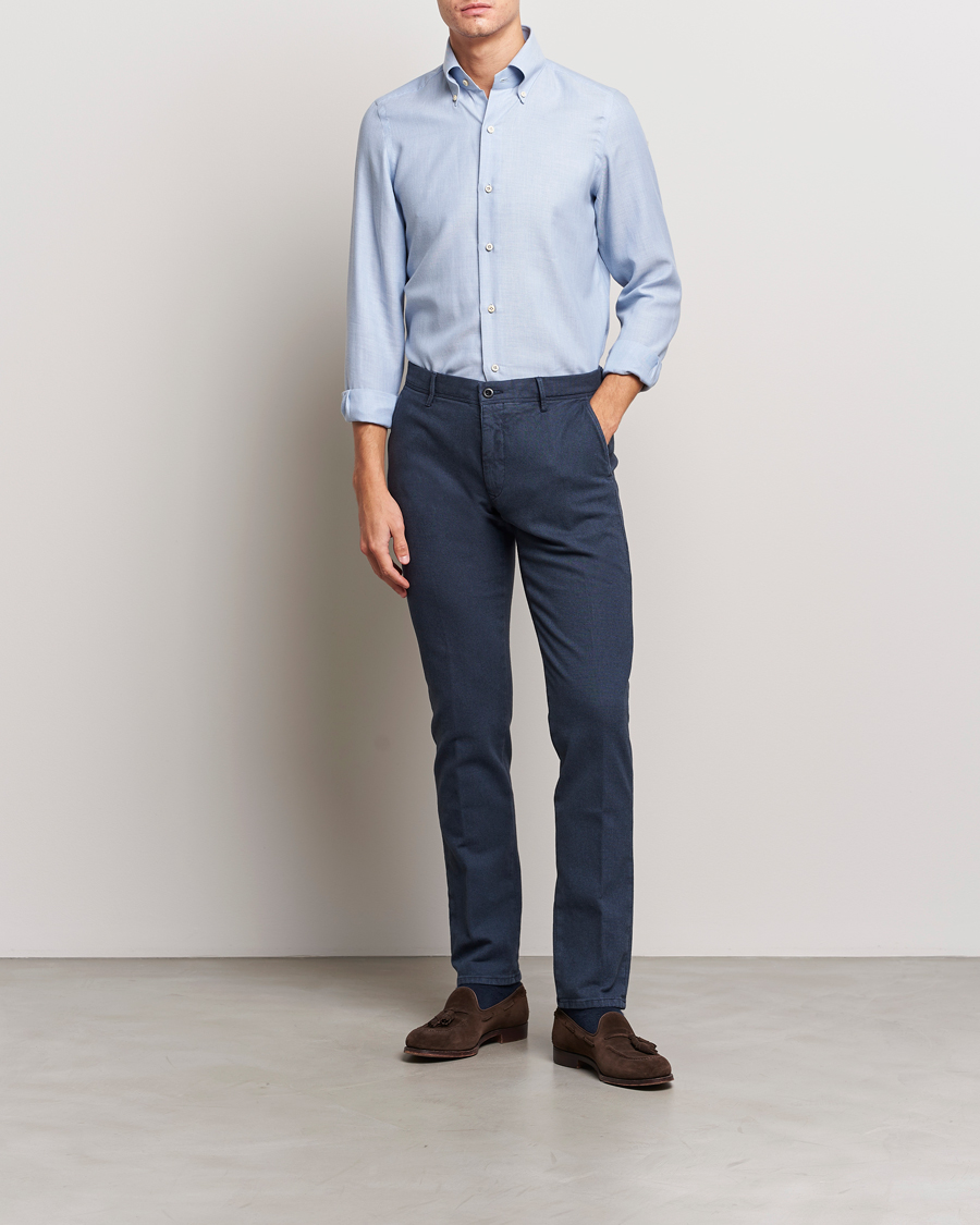 Hombres | Camisas | Finamore Napoli | Milano Slim Cashmere BD Shirt Light Blue