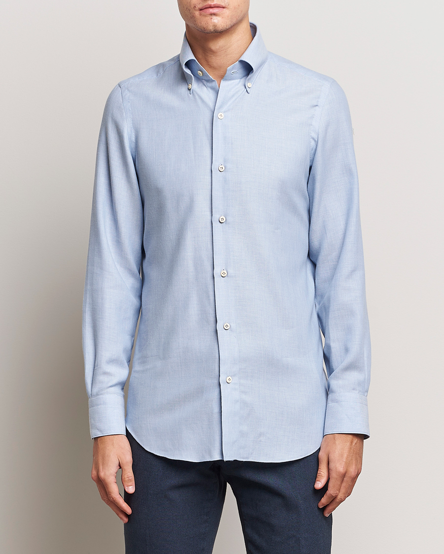 Hombres | Camisas | Finamore Napoli | Milano Slim Cashmere BD Shirt Light Blue