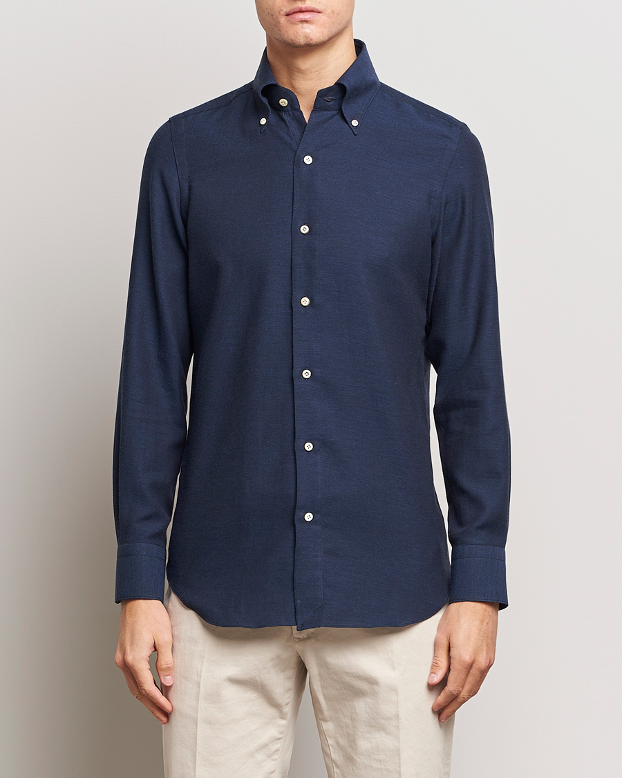 Hombres | Camisas | Finamore Napoli | Milano Slim Cashmere BD Shirt Navy