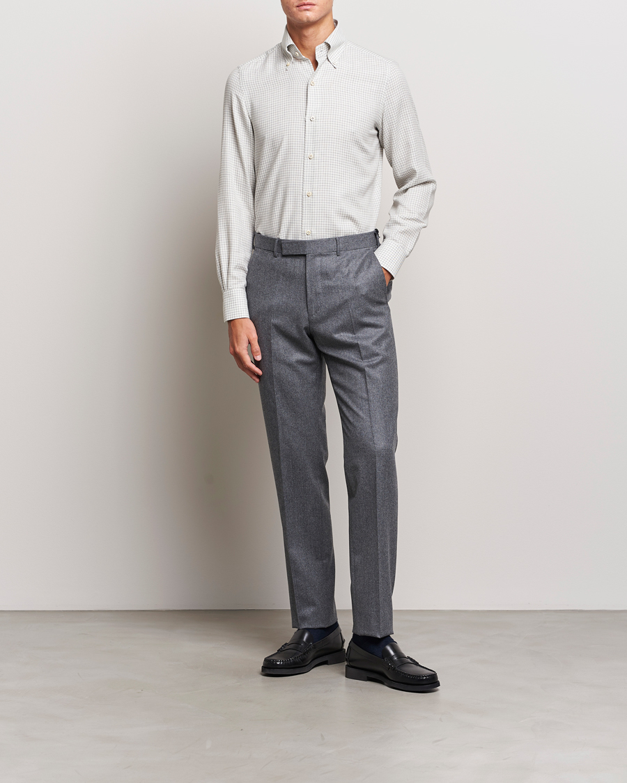 Hombres | Camisas | Finamore Napoli | Milano Slim Cashmere BD Shirt Light Grey