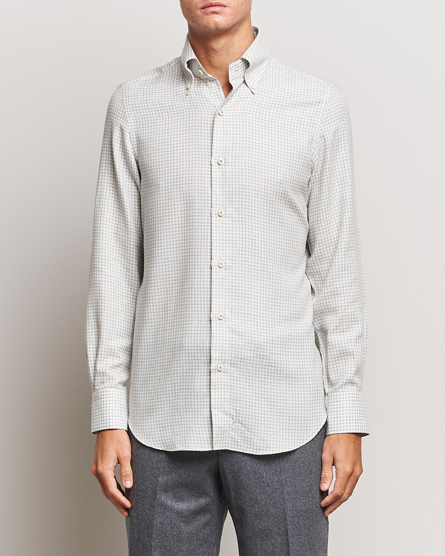 Hombres | Camisas | Finamore Napoli | Milano Slim Cashmere BD Shirt Light Grey