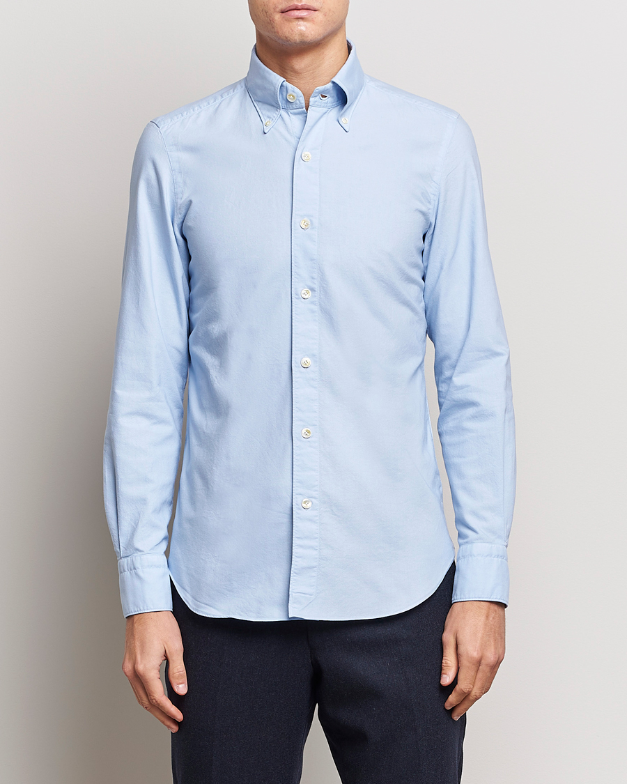 Hombres | Camisas | Finamore Napoli | Tokyo Slim Oxford Button Down Shirt Light Blue