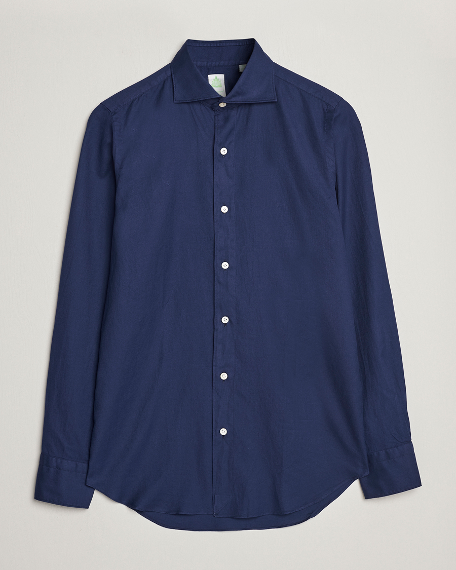 Hombres | Camisas | Finamore Napoli | Tokyo Slim Flannel Shirt Navy
