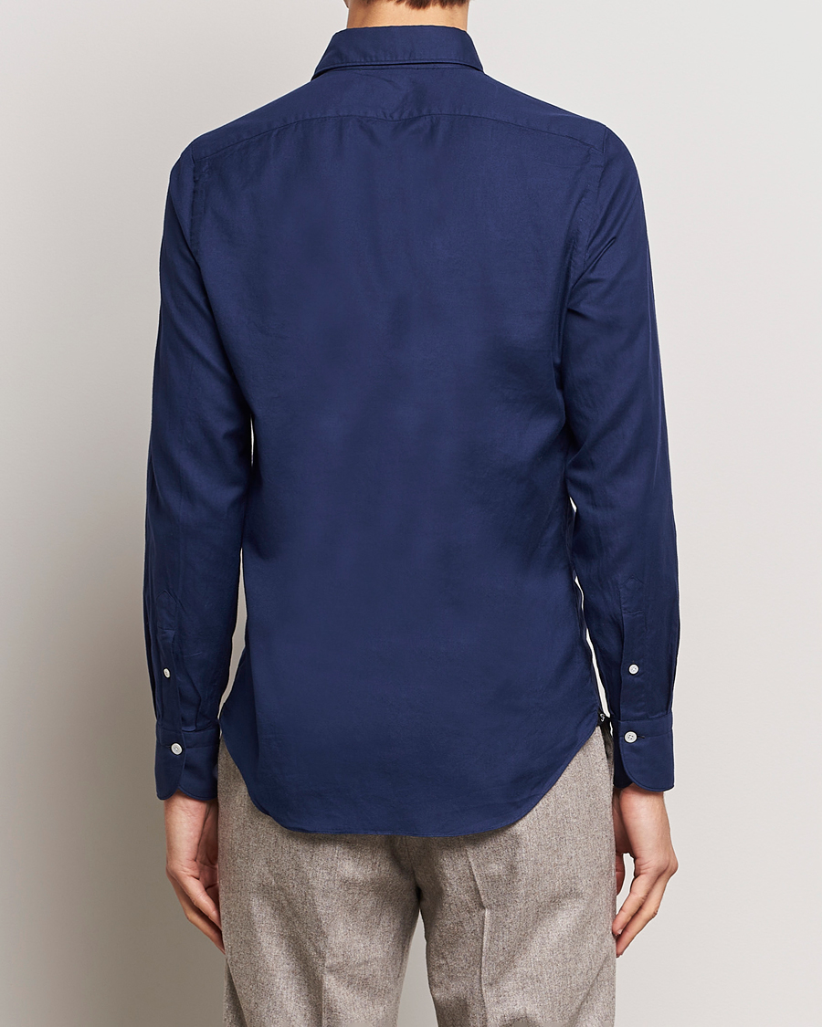 Hombres | Camisas | Finamore Napoli | Tokyo Slim Flannel Shirt Navy