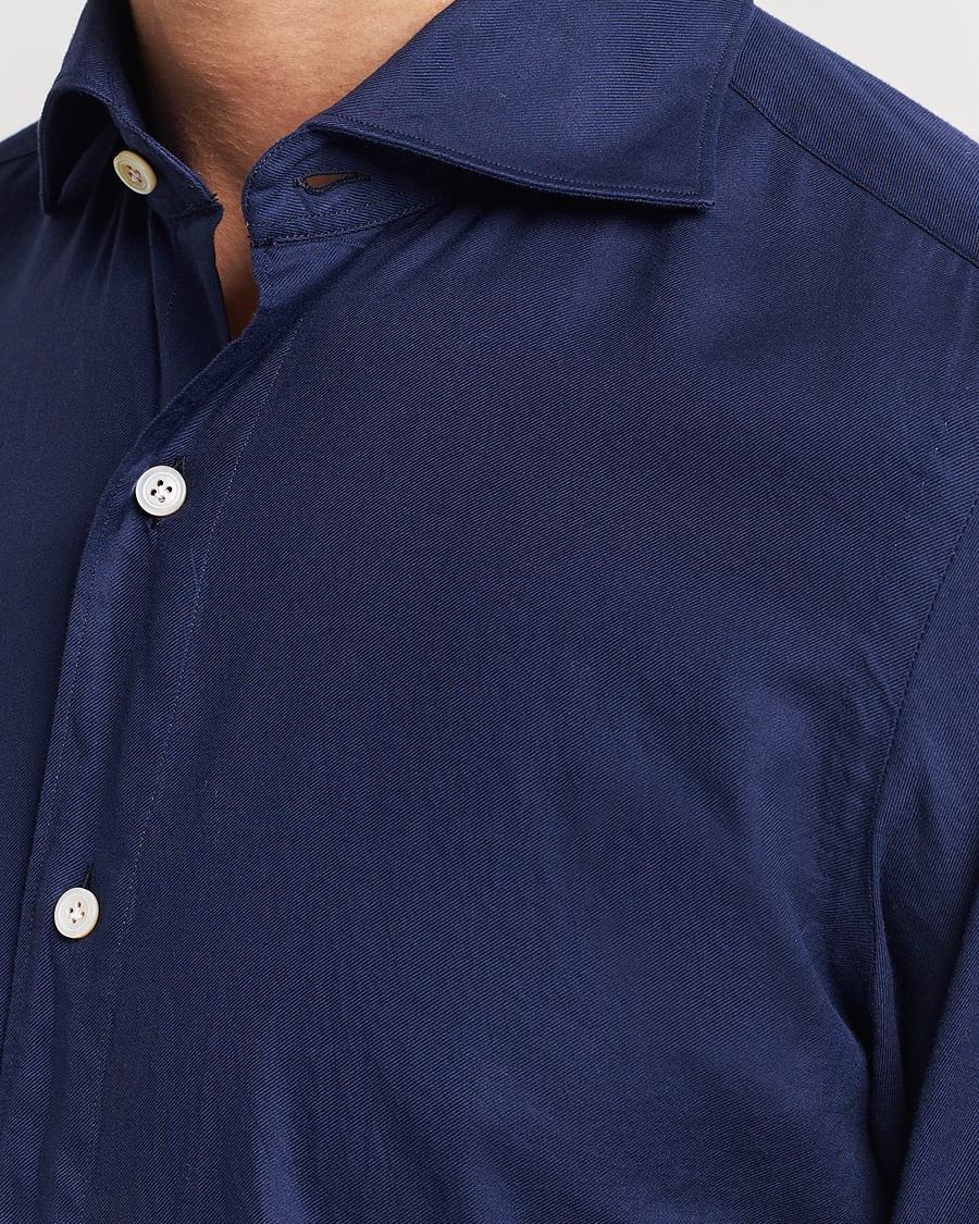 Hombres | Camisas | Finamore Napoli | Tokyo Slim Flannel Shirt Navy