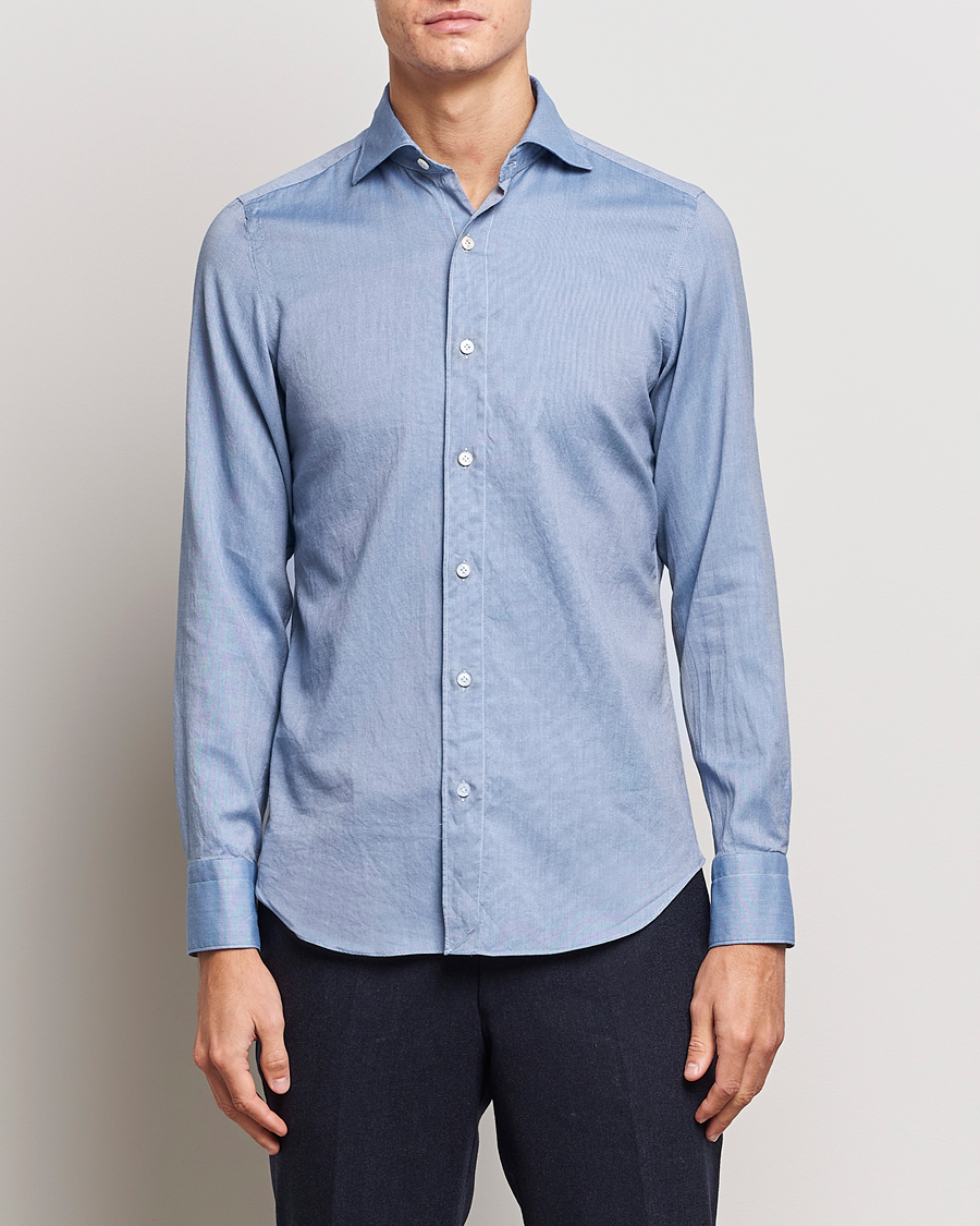 Hombres | Camisas | Finamore Napoli | Tokyo Slim Flannel Shirt Light Blue