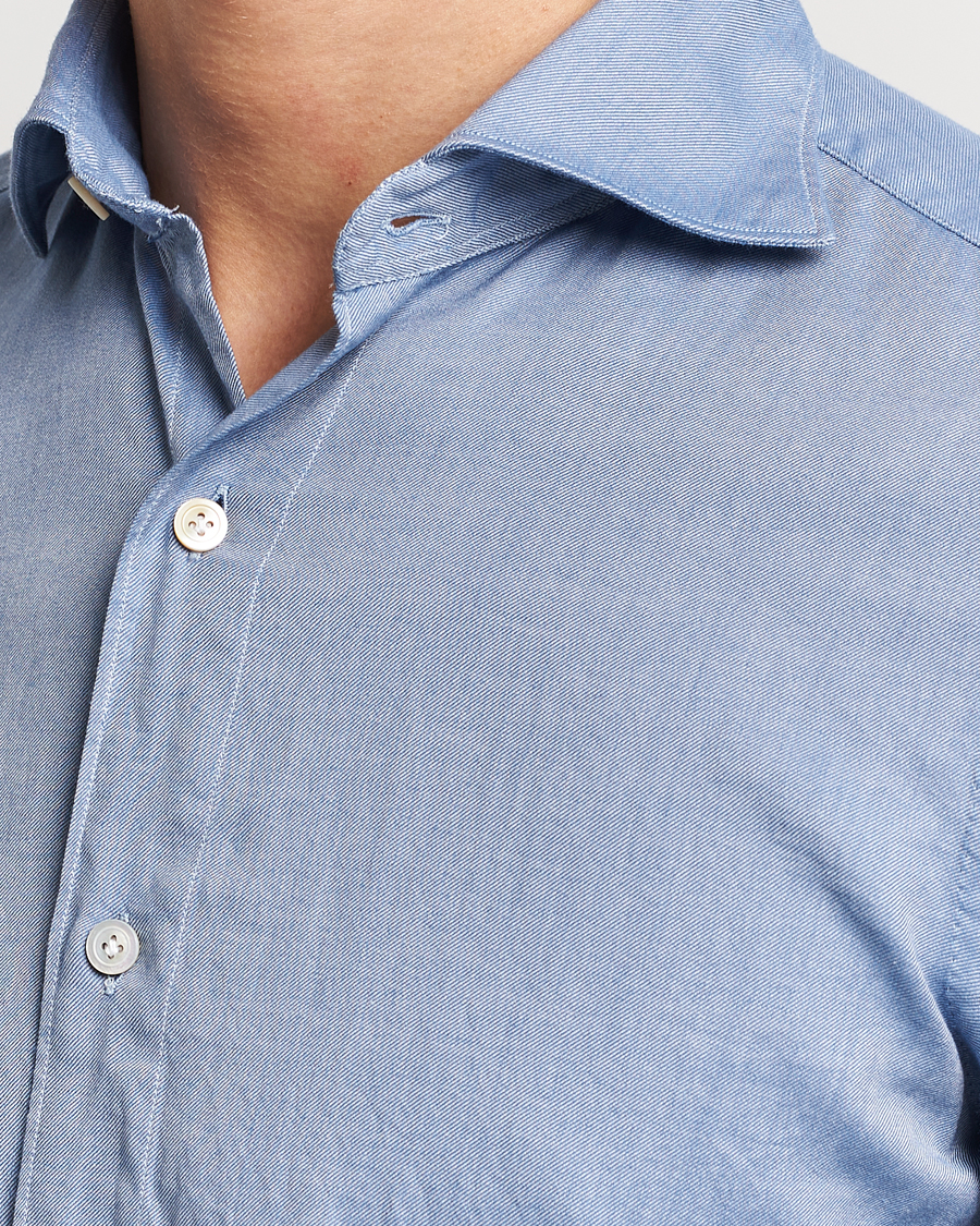 Hombres | Camisas | Finamore Napoli | Tokyo Slim Flannel Shirt Light Blue