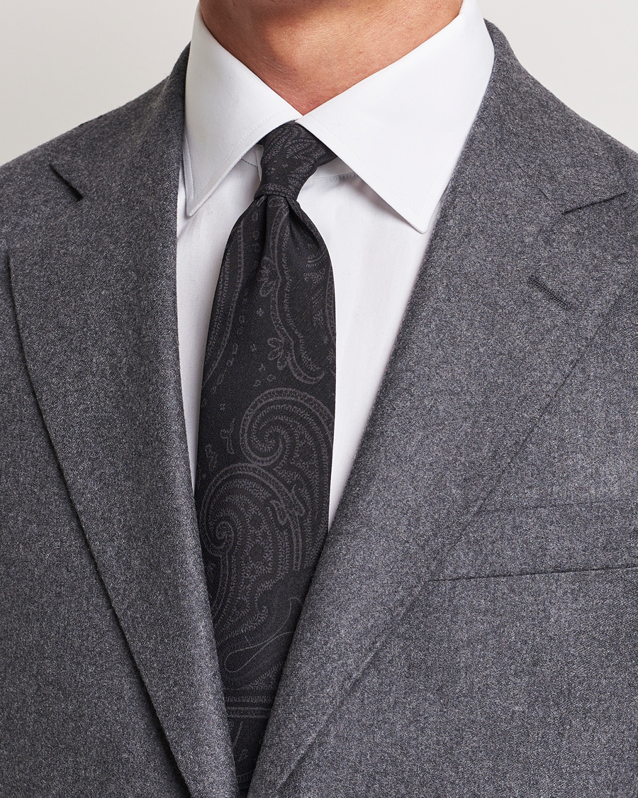 Hombres | Ralph Lauren Purple Label Tonal Paisley Tie Charcoal | Ralph Lauren Purple Label | Tonal Paisley Tie Charcoal