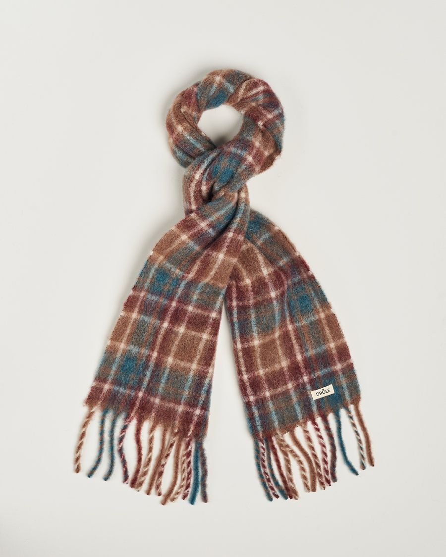 Hombres | Drôle de Monsieur Mohair Check Scarf Brown/Blue | Drôle de Monsieur | Mohair Check Scarf Brown/Blue
