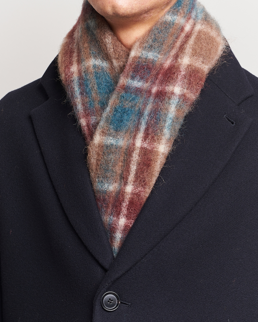 Hombres | Drôle de Monsieur Mohair Check Scarf Brown/Blue | Drôle de Monsieur | Mohair Check Scarf Brown/Blue