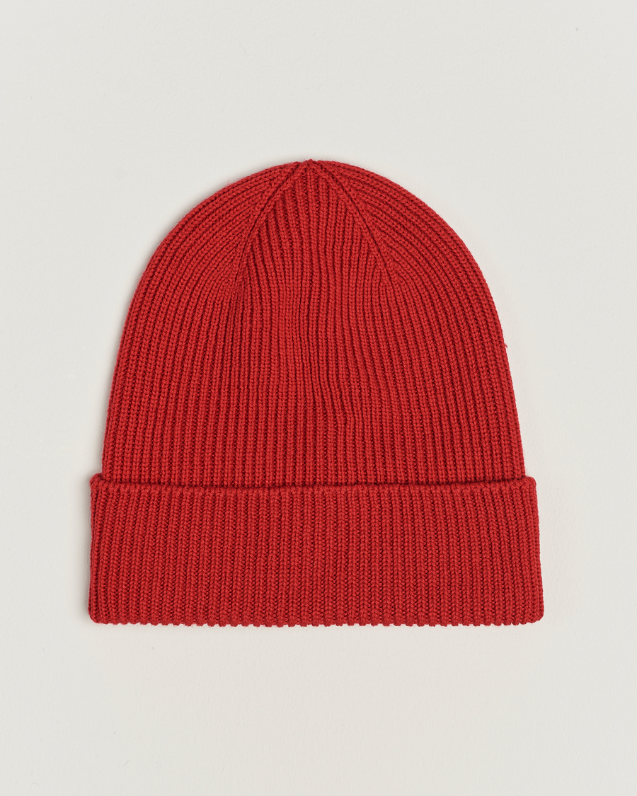 Hombres | Moncler Ribbed Wool Beanie Red | Moncler | Ribbed Wool Beanie Red