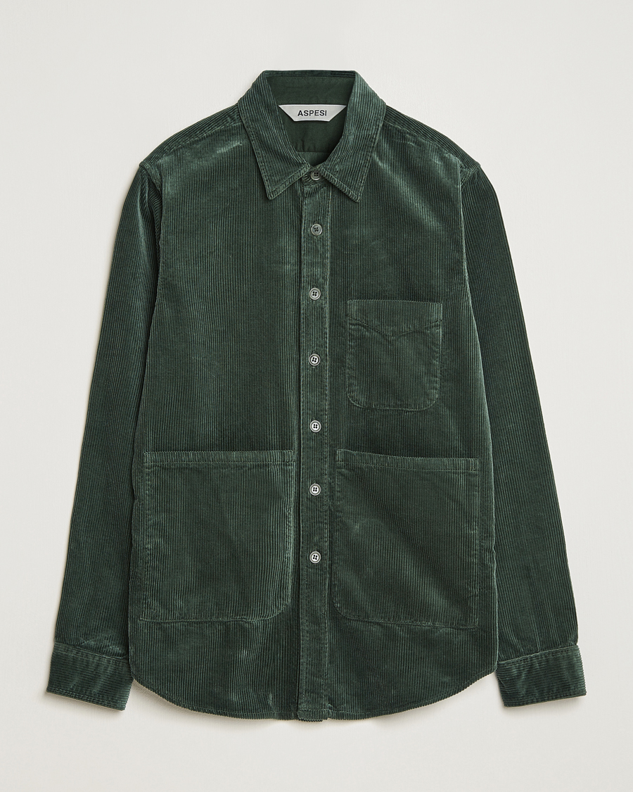 Hombres | Camisas | Aspesi | Corduroy Utility Shirt Dark Military