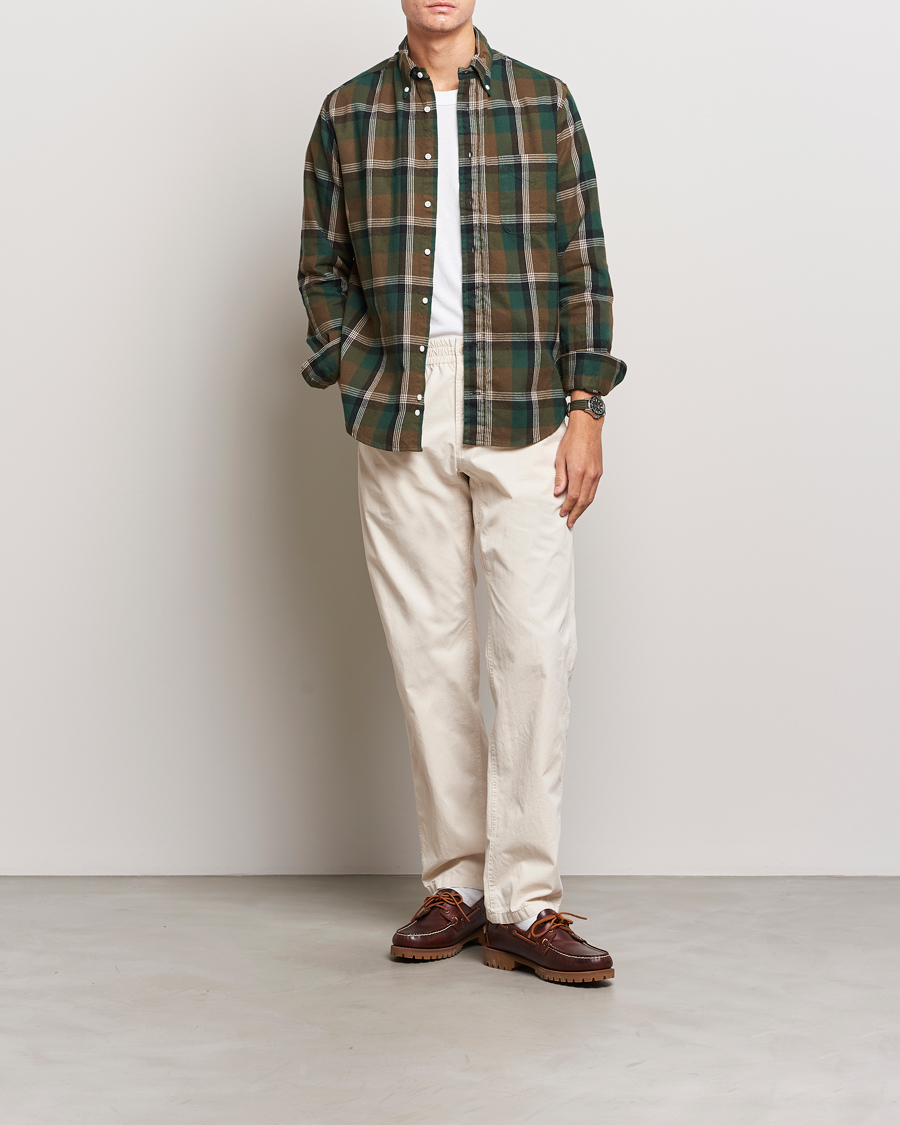 Hombres | Camisas | Gitman Vintage | Button Down Shaggy Flannel Shirt Olive Check