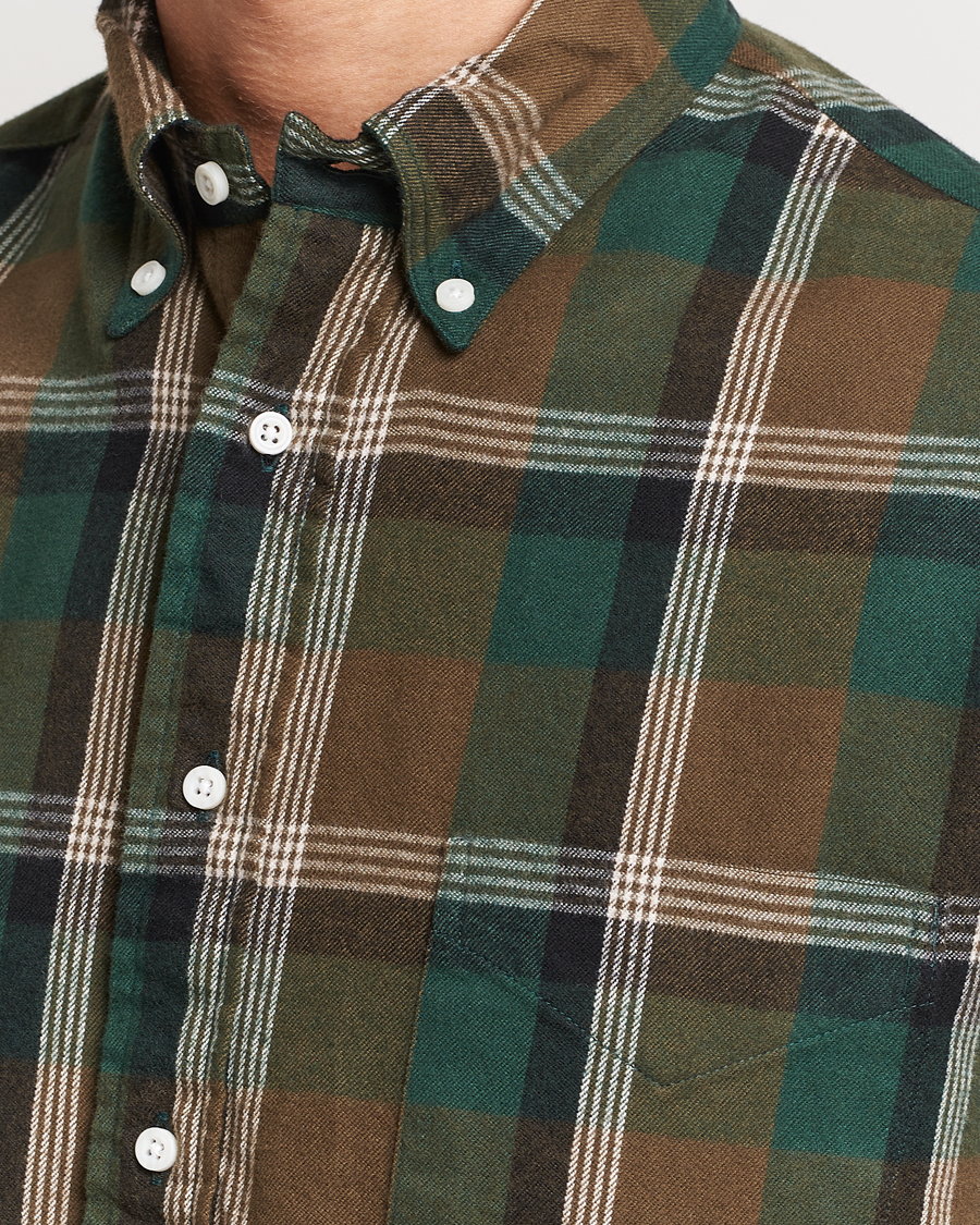 Hombres | Camisas | Gitman Vintage | Button Down Shaggy Flannel Shirt Olive Check