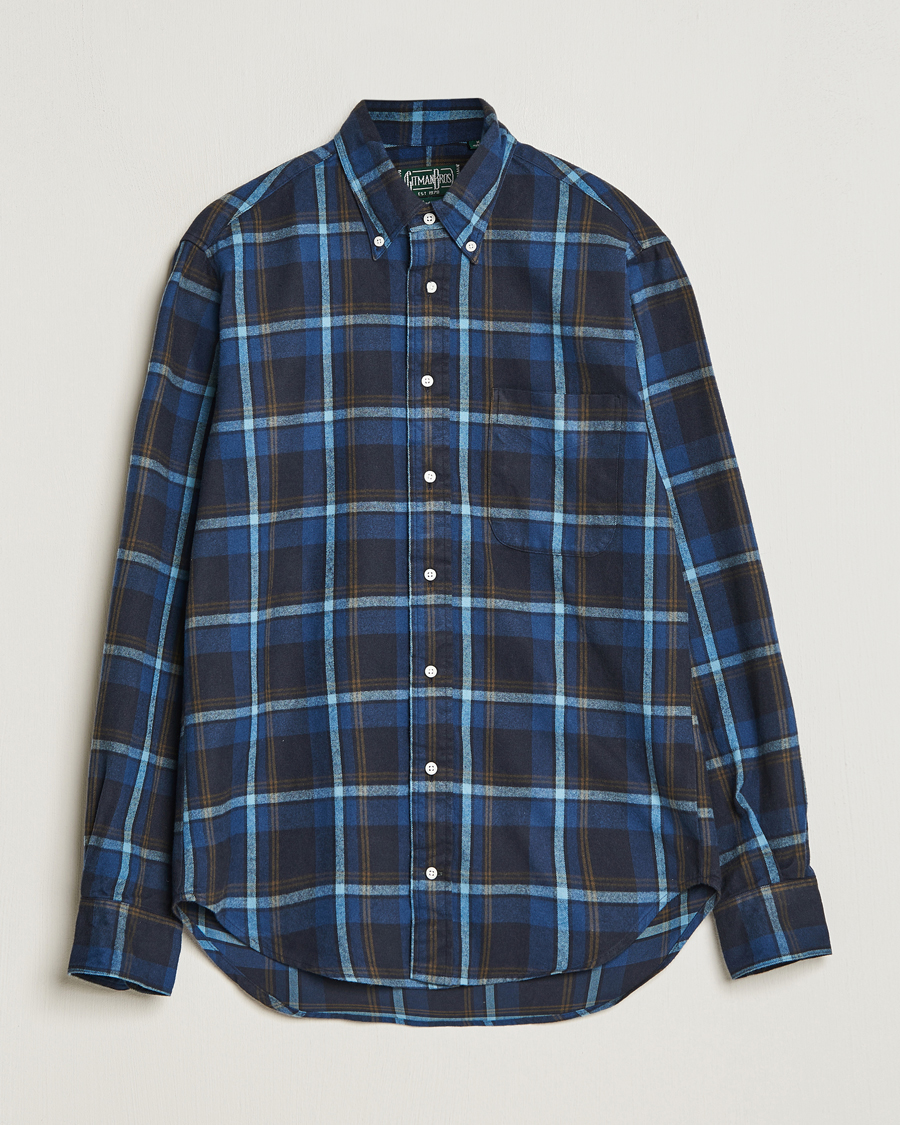 Hombres | Camisas | Gitman Vintage | Button Down Shaggy Flannel Shirt Navy Check