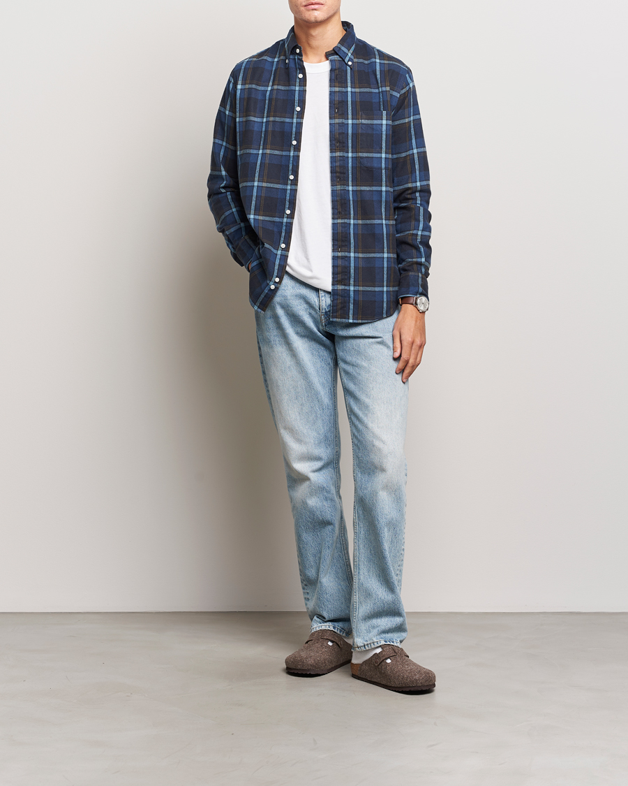 Hombres | Camisas | Gitman Vintage | Button Down Shaggy Flannel Shirt Navy Check