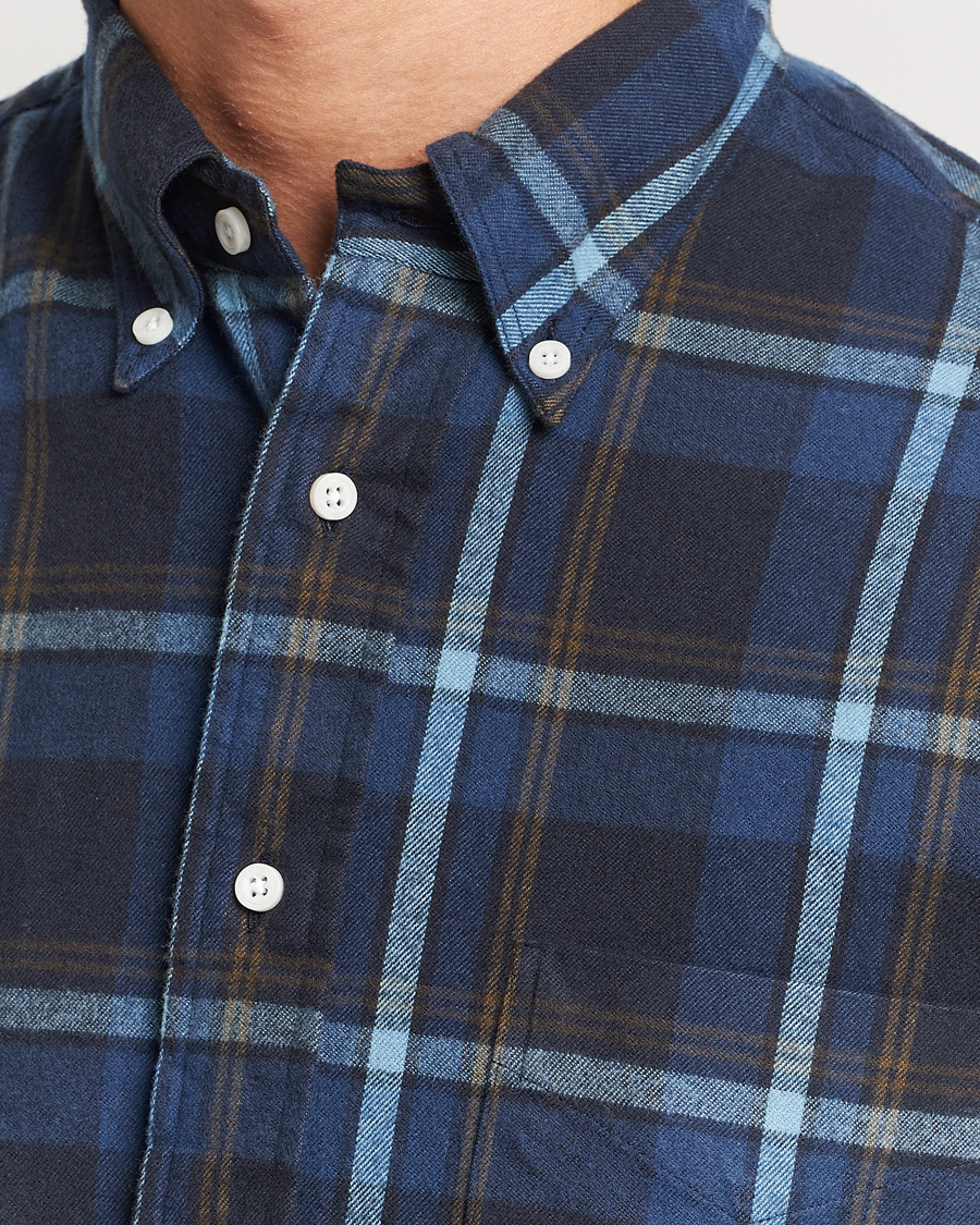 Hombres | Camisas | Gitman Vintage | Button Down Shaggy Flannel Shirt Navy Check