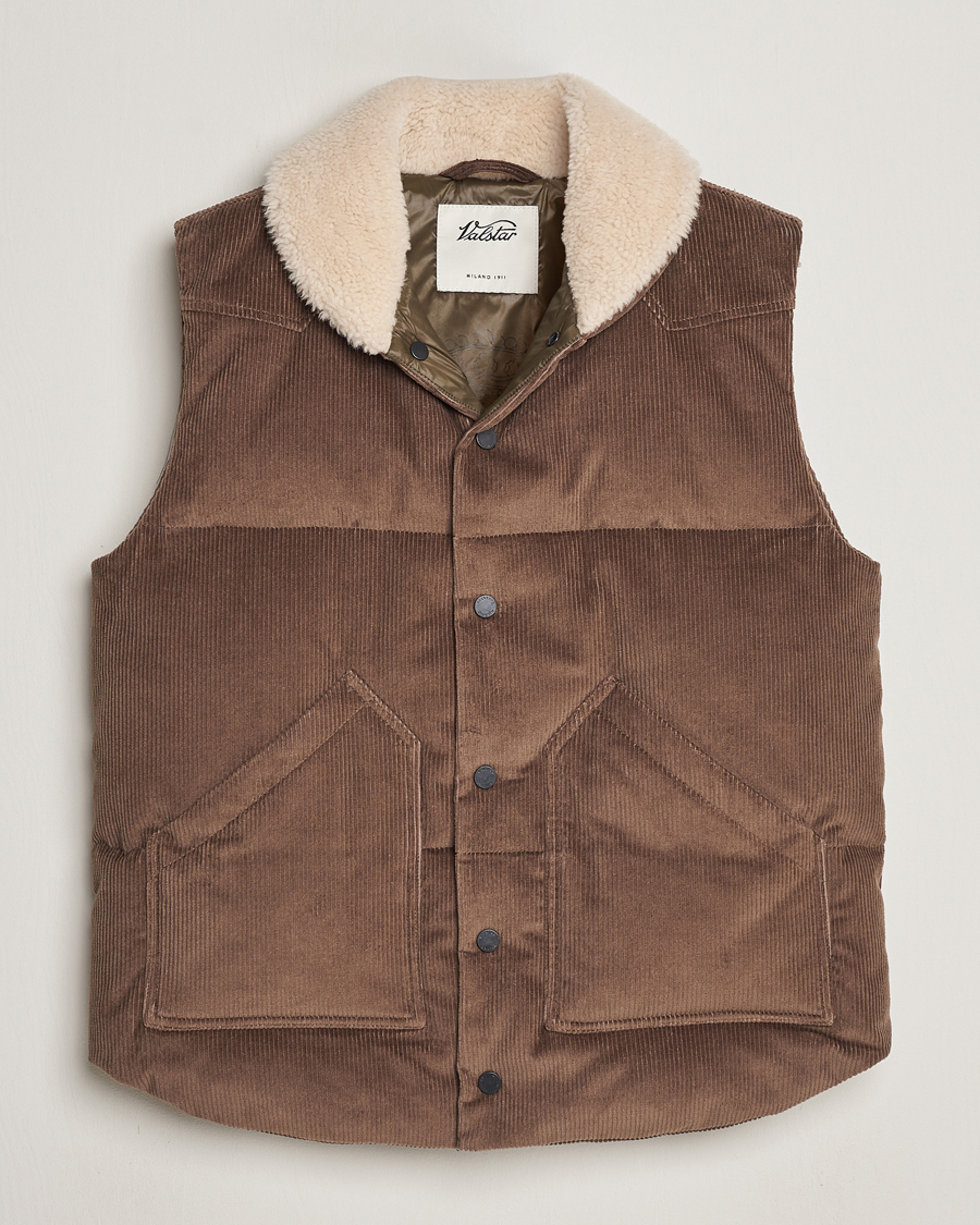 Hombres | Abrigos y chaquetas | Valstar | Corduroy Shearling Collar Down Vest Brown