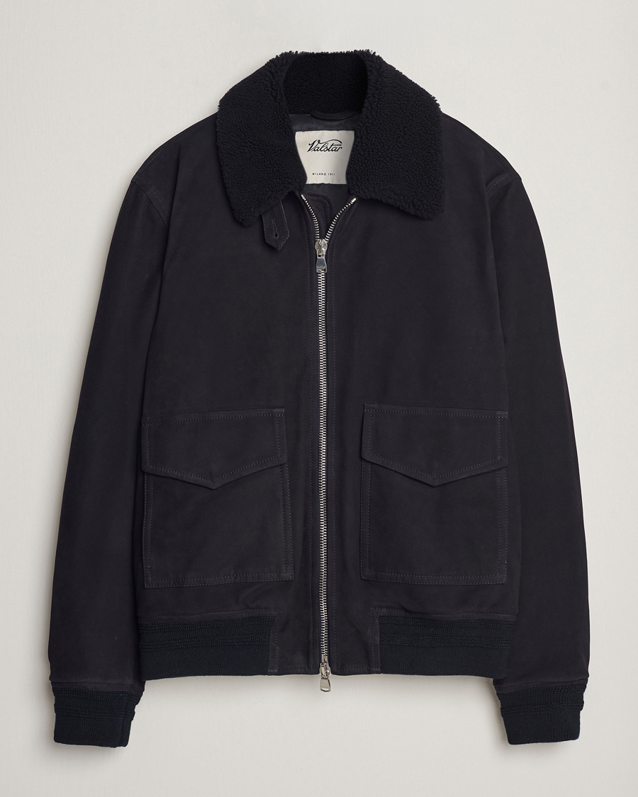 Hombres | Abrigos y chaquetas | Valstar | Shearling Collar Suede Bomber Navy