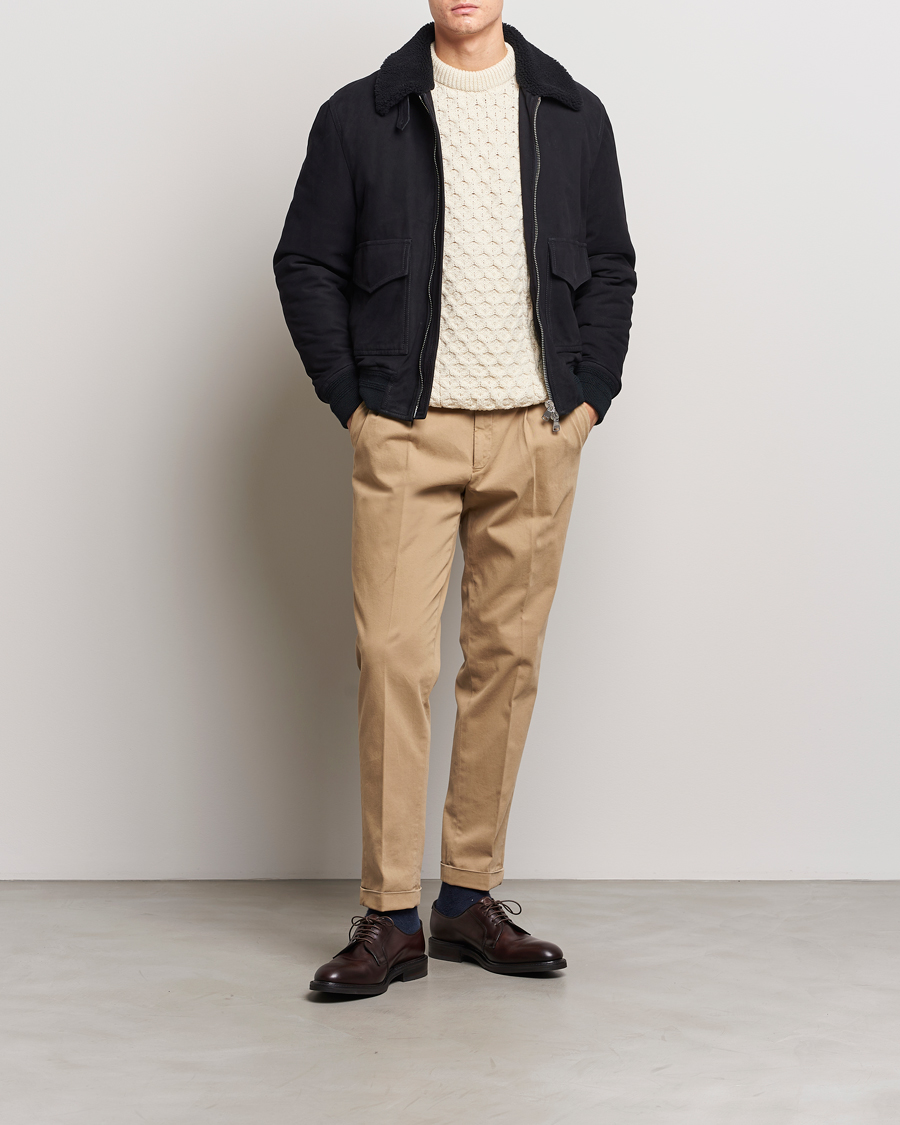 Hombres | Abrigos y chaquetas | Valstar | Shearling Collar Suede Bomber Navy