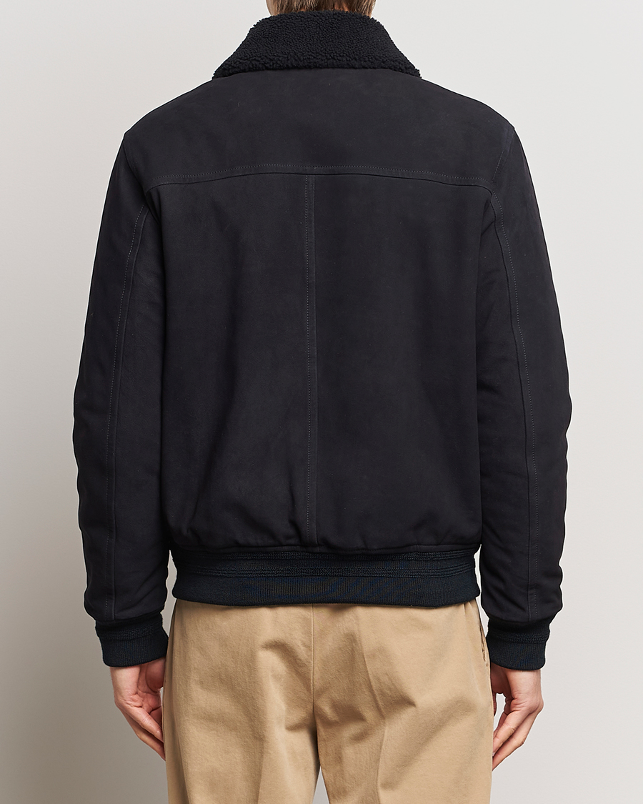 Hombres | Abrigos y chaquetas | Valstar | Shearling Collar Suede Bomber Navy